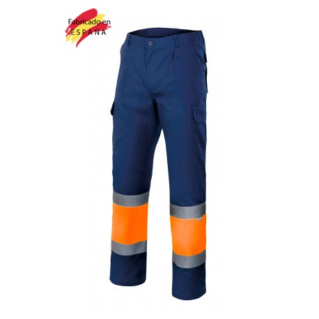 Pant. multibolsillos combi naranja reflect.